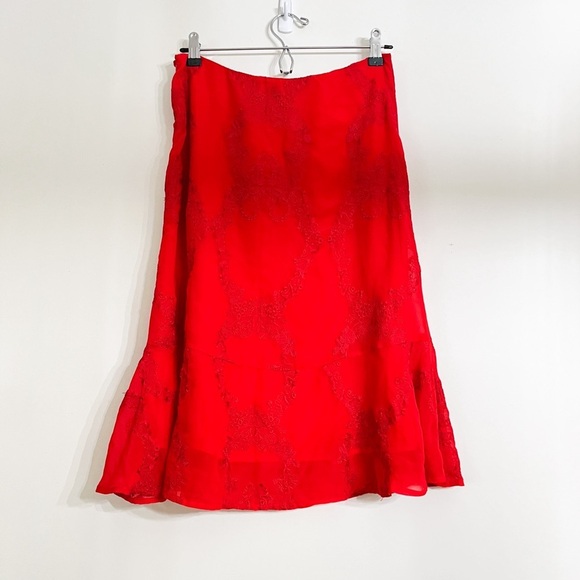 For Love & Lemons Red Embroidered Skirt Size S Side Zip Flounce Button Lined - Picture 9 of 13